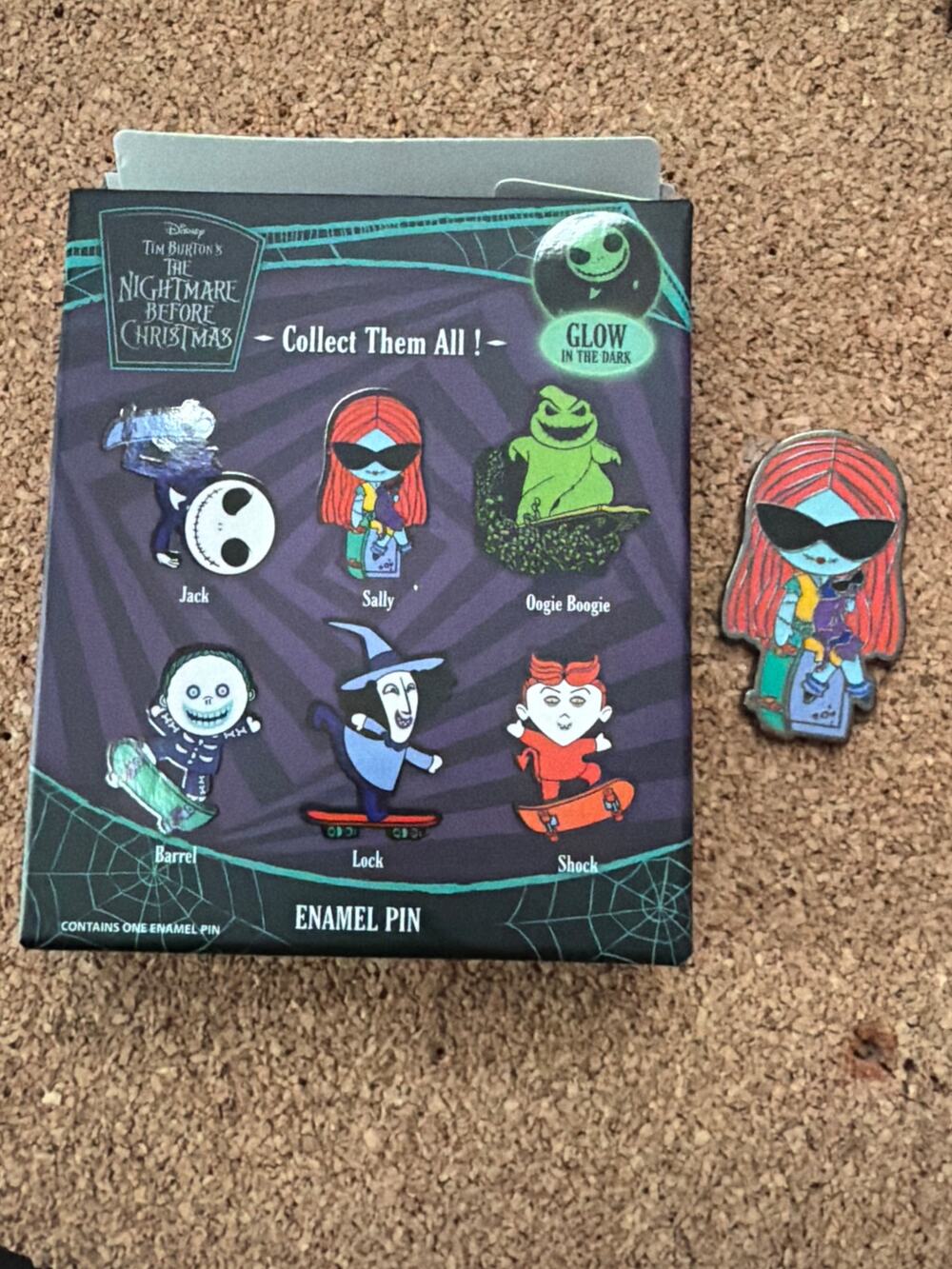 Shock Nightmare Before Christmas Skateboard GITD Opened blind Box PIN